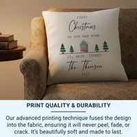 First Christmas Home Cushion – Personalised Family Name Pillow | New Home Keepsake