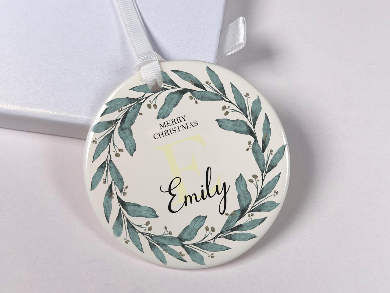 Initial Wreath Ornament - Elegant Monogram Keepsake with Name for Family Tree