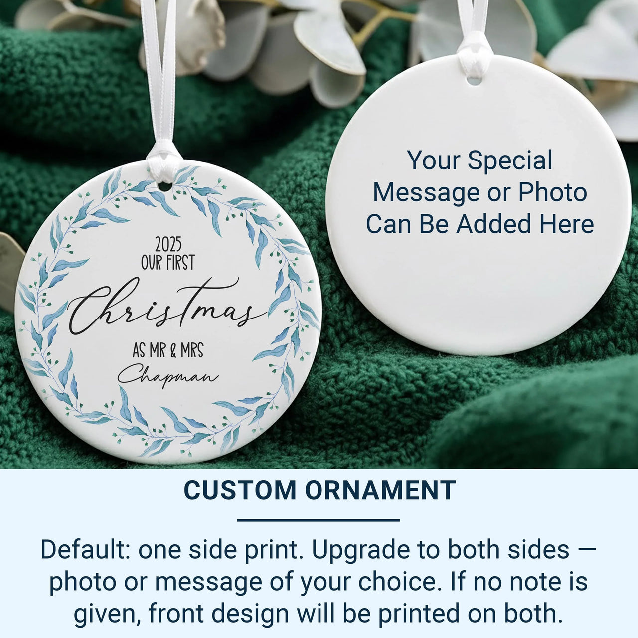 First Christmas Mr & Mrs Ornament - Personalised Newlywed Bauble - Just Married Keepsake Gift