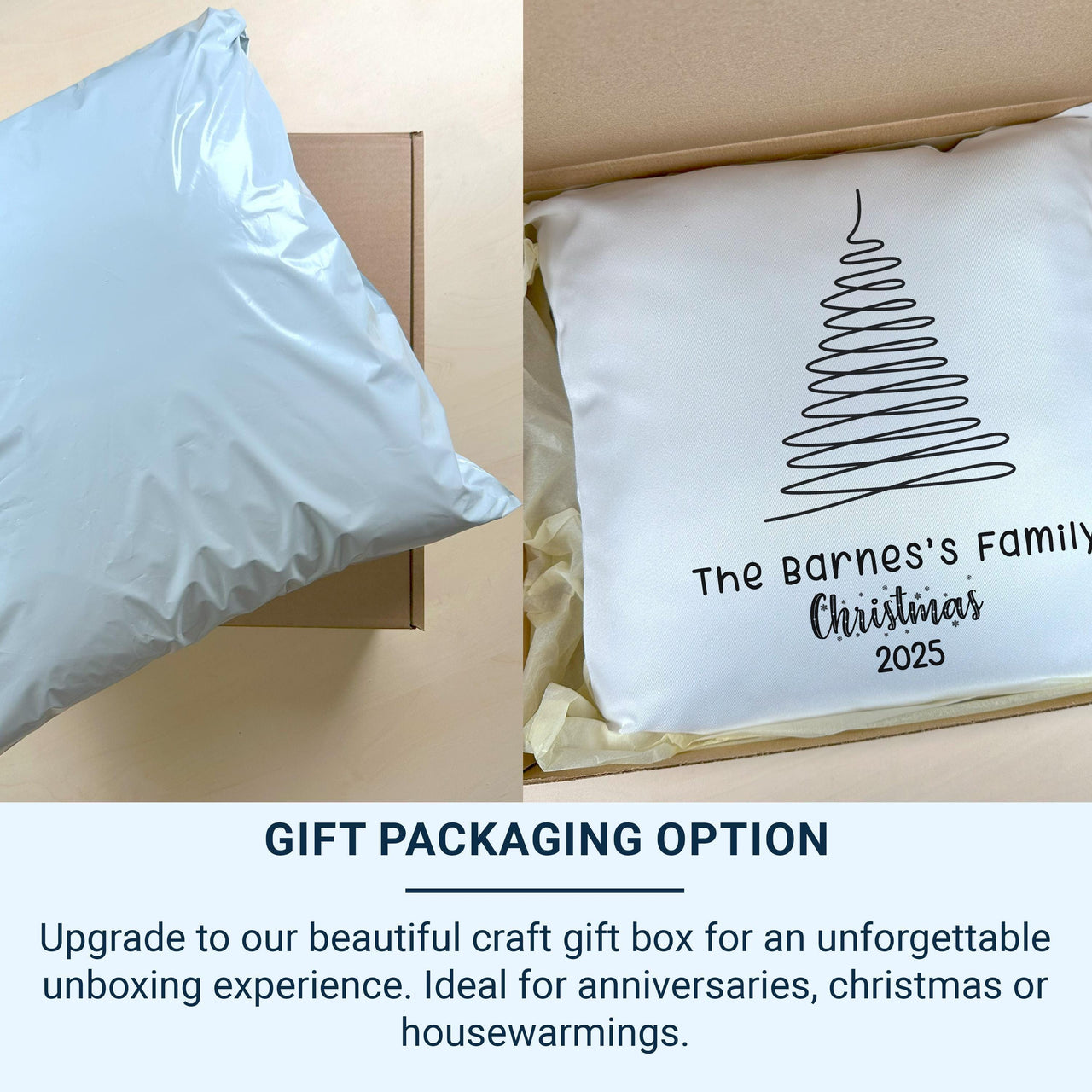 Personalised Family Christmas Cushion - Minimal Tree Design with Name & Year