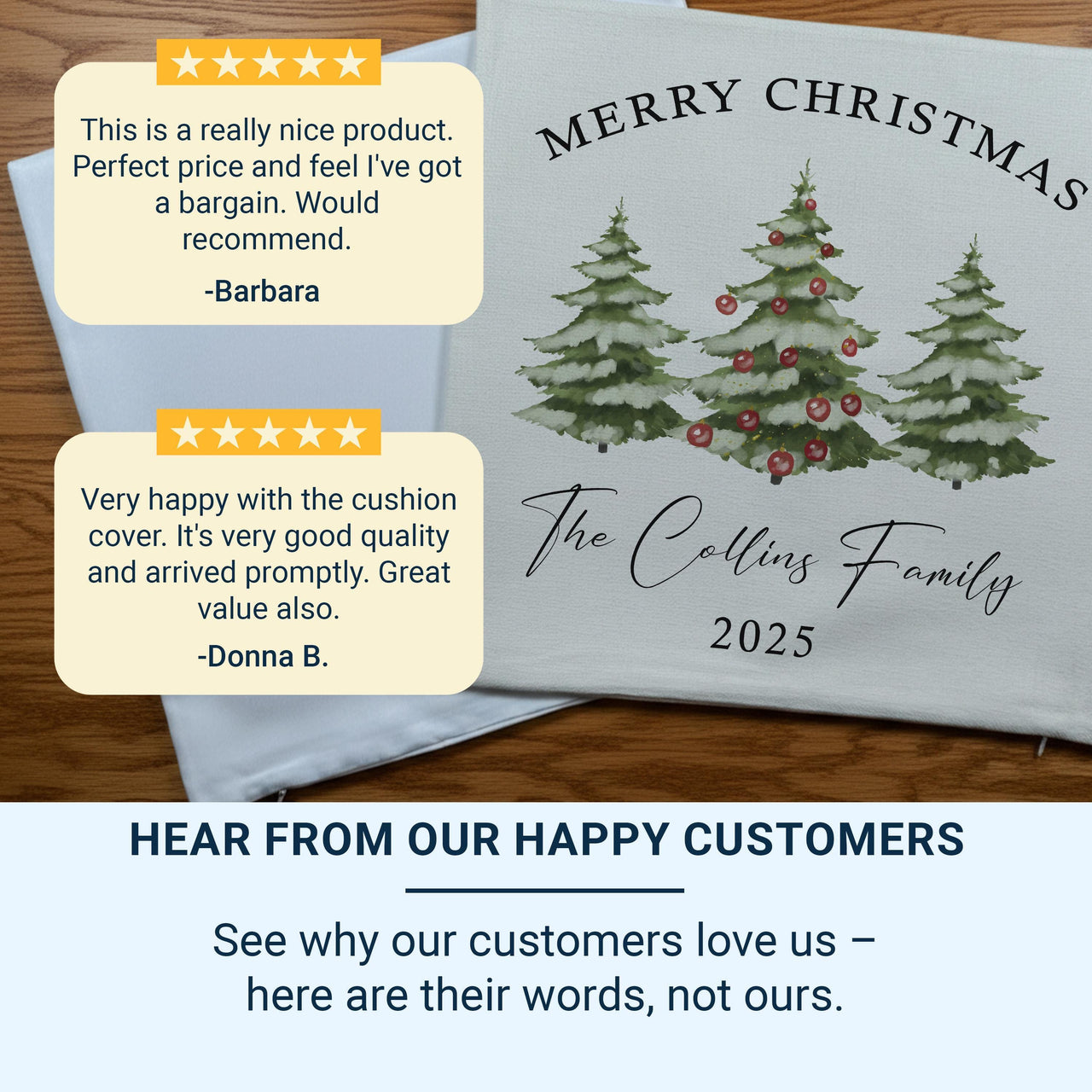 Personalised Merry Christmas Family Cushion, Christmas Trees Pillowcase, Best Present for Parents or Friends, Winter Season Xmas Home Decor