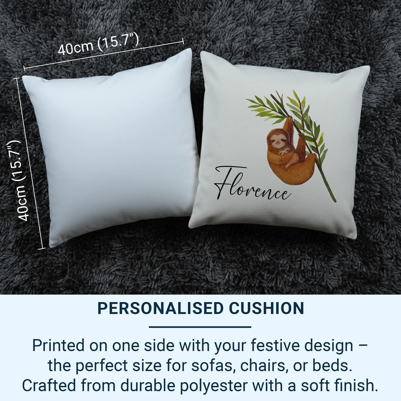 Personalised Sloth Cushion - Cute Animal Cushion with Plush Pillow Insert & Custom Name