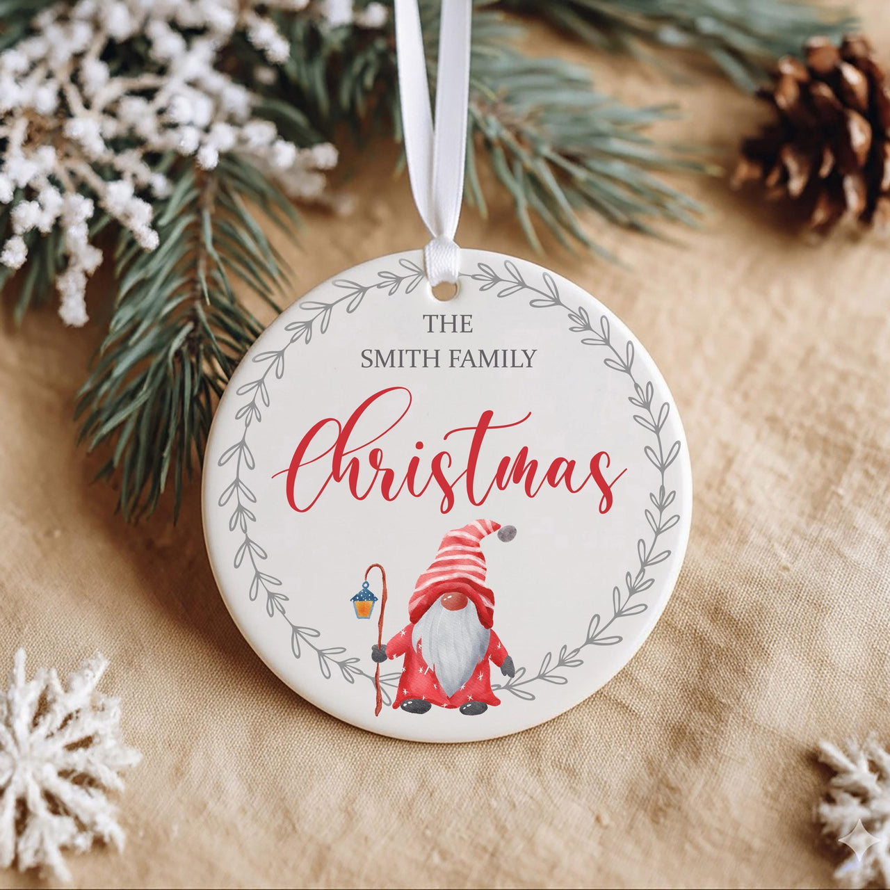 Gnome Family Ornament - Festive Keepsake with Surname for Cosy Christmas Tree