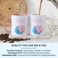 Love Yourself Mug – Motivational Ceramic Coffee Cup with Botanical Art