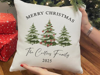 Personalised Merry Christmas Family Cushion, Christmas Trees Pillowcase, Best Present for Parents or Friends, Winter Season Xmas Home Decor