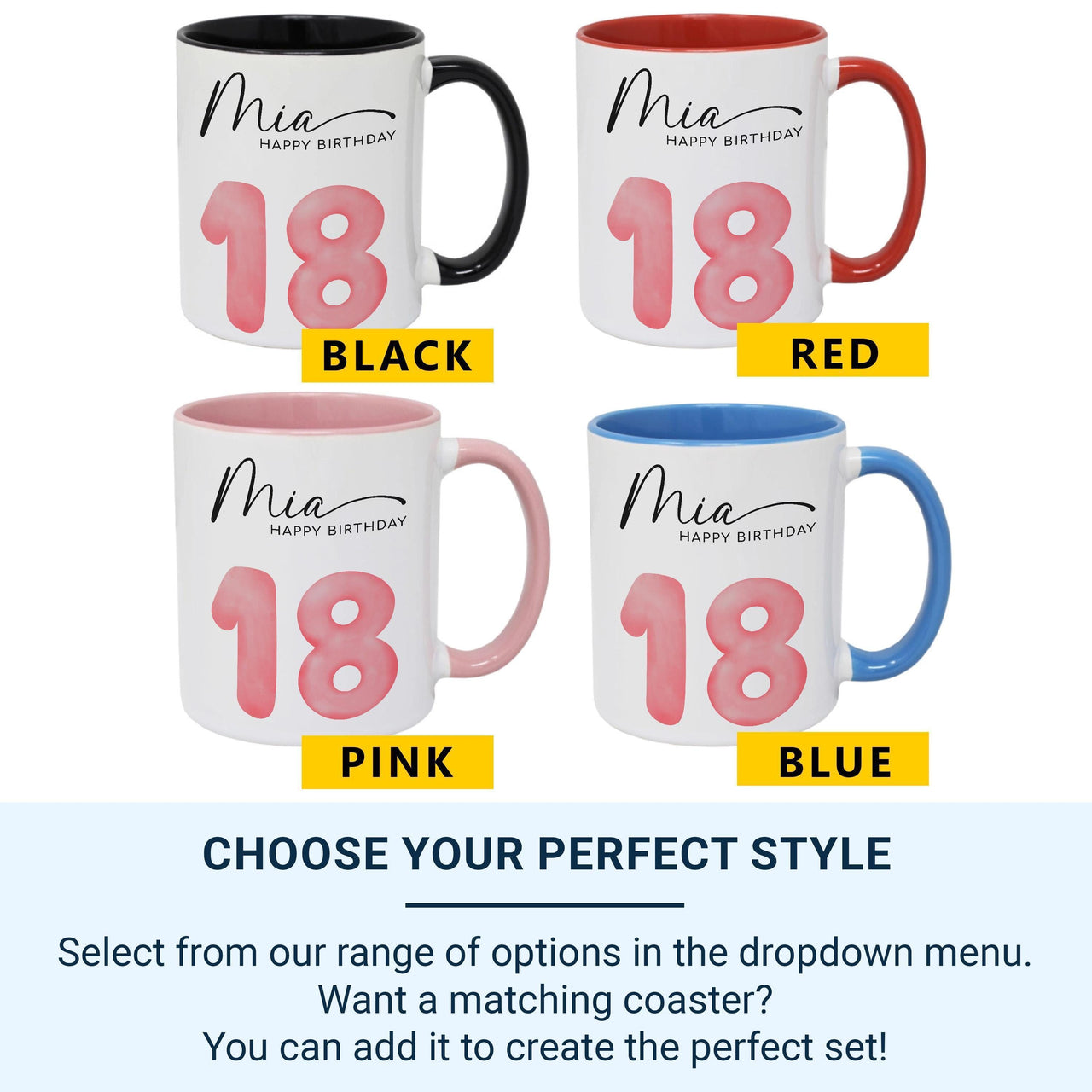 18th Birthday Balloon Mug – Personalised Name with Pink “18” – Coming_of_Age Party Morning and Keepsake Gift