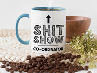 Shit Show Coordinator Mug - Funny Office Work Humour with Arrow - Manager, Team Lead and Chaos Wrangler Desk Gift