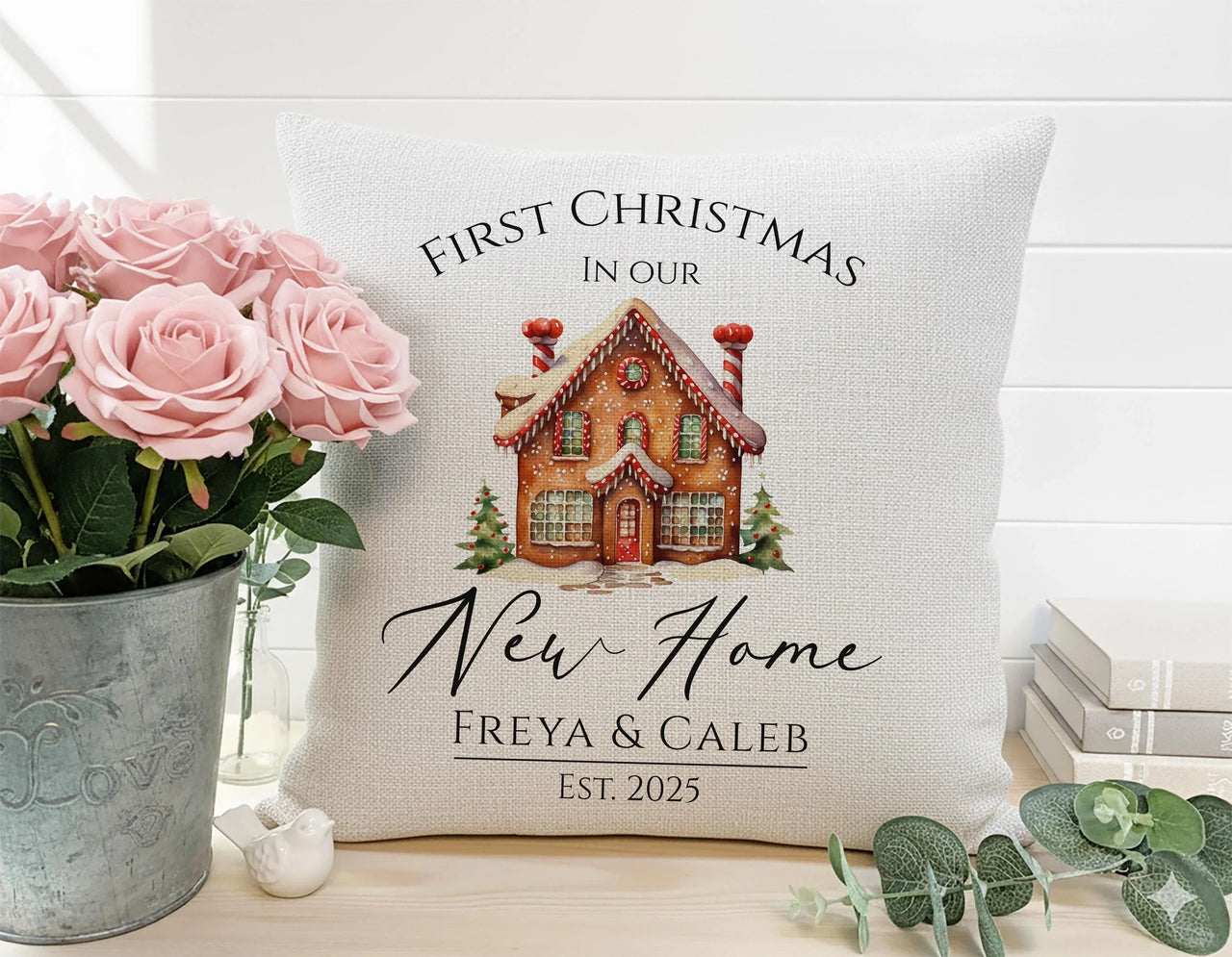 Personalised Christmas Cushion – Gingerbread Cushion With Custom Name Pillow | New Home Gift