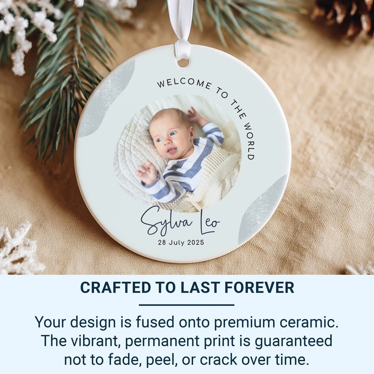 Baby Photo Ornament - Welcome to World Keepsake with Picture & Birth Details