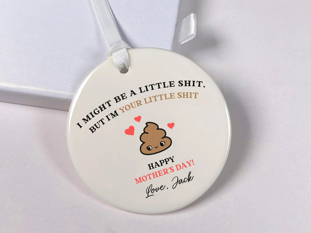 Funny Poop Emoji Ornament - Cheeky Mother Day Keepsake with Name for Mums DENMARY