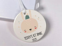 Baby First Christmas Ornament 2025 - Winter Bunny Keepsake with Name
