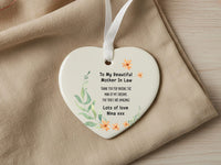 Mother-in-Law Floral Heart Ornament - Wedding Thank You Keepsake with Message