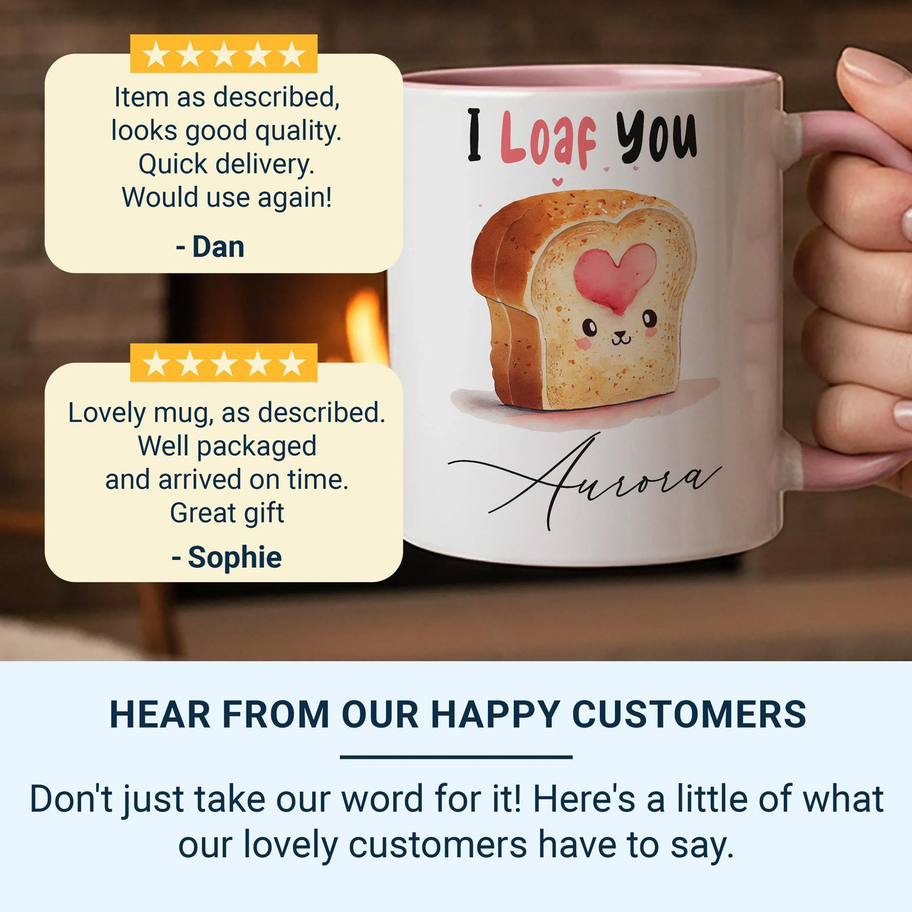 Personalised Pun Mug – Cute Bread Pun Ceramic Coffee Mug with Name – Funny Romantic Gift