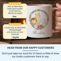 Personalised Baby Name Mug – Safari Animals with Floral Leaf Wreath – New Mum, Baby Shower and Christening Gift