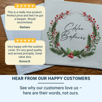 Personalised Christmas Cushion – Festive Seasonal Pillow with Pine Berry Decoration