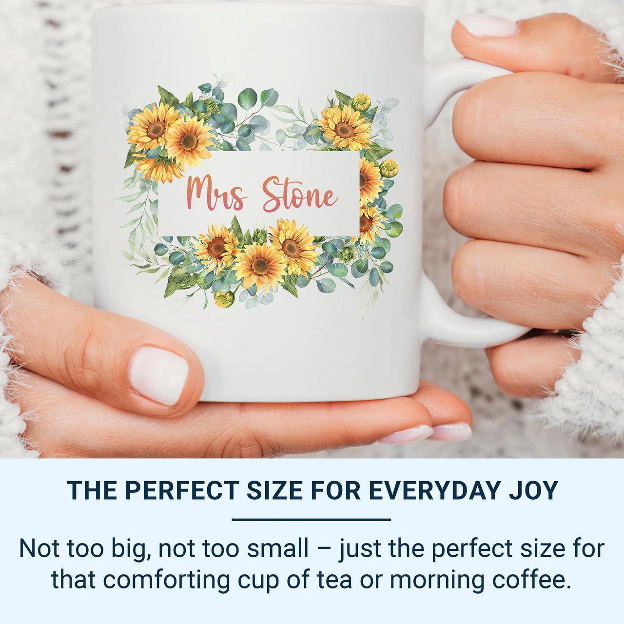 Personalised Mrs Mug – Sunflower Wreath Bride Wedding Gift Keepsake Cup