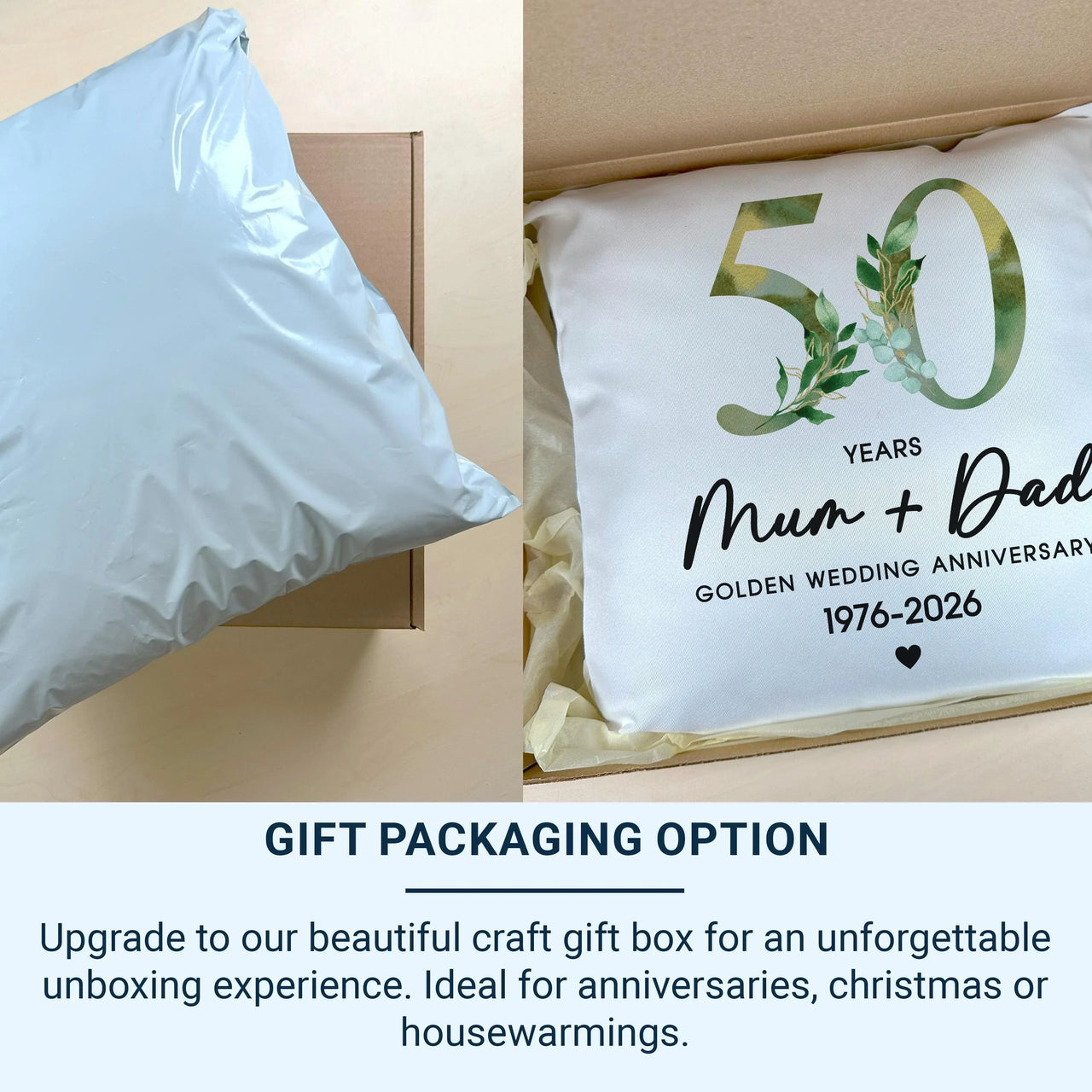 Personalised 50th Anniversary Cushion - Golden Wedding Keepsake with Names & Dates