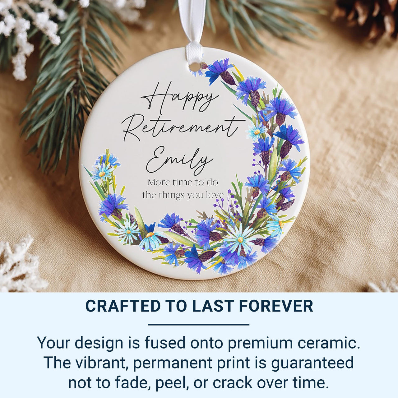 Retirement Ornament Set - Two-Sided Floral Keepsake with Custom Message or Photo