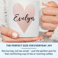 Personalised Name Mug – Pink Watercolour Heart with Elegant Script – Romantic Gift for Her and Valentine’s Day