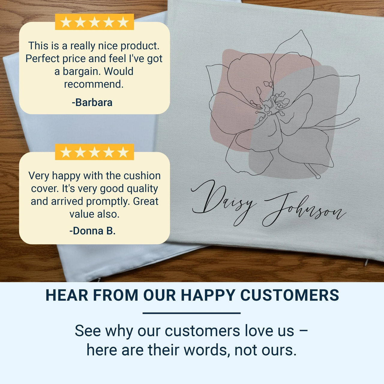 Personalised Flower Cushion – Elegant Line Art Cushion | Custom Throw Pillow 45cm DENMARY