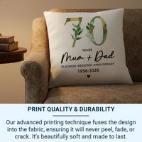 70th Anniversary Cushion - Personalised Sofa Cushion With Custom Names & Dates