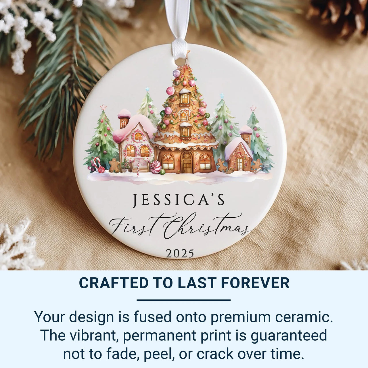 Baby First Christmas Ornament 2025 - Gingerbread House Keepsake with Name