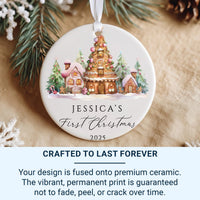 Baby First Christmas Ornament 2025 - Gingerbread House Keepsake with Name