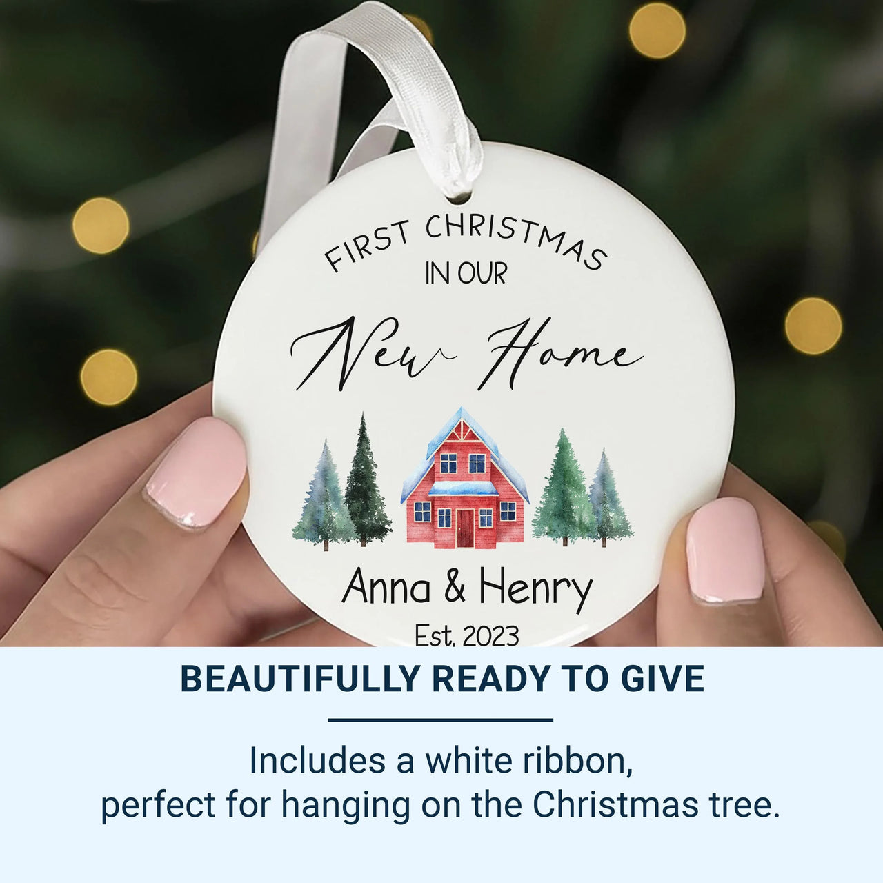 Personalised First Christmas Ornament in New Home - Ceramic Keepsake - Housewarming Gift - New House Xmas Decoration - Gift for Newlyweds
