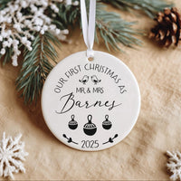 First Christmas Married Ornament 2025 - Elegant Script with Couple Surname
