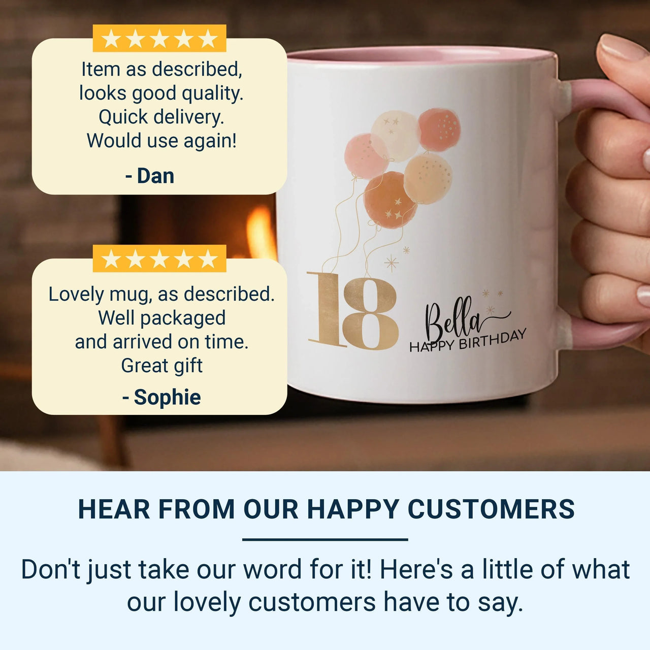 18th Birthday Balloons Mug – Personalised Name with Gold “18” and Pastel Stars – Party Morning Photo Prop and Milestone Keepsake