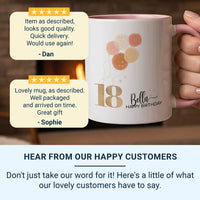 18th Birthday Balloons Mug – Personalised Name with Gold “18” and Pastel Stars – Party Morning Photo Prop and Milestone Keepsake