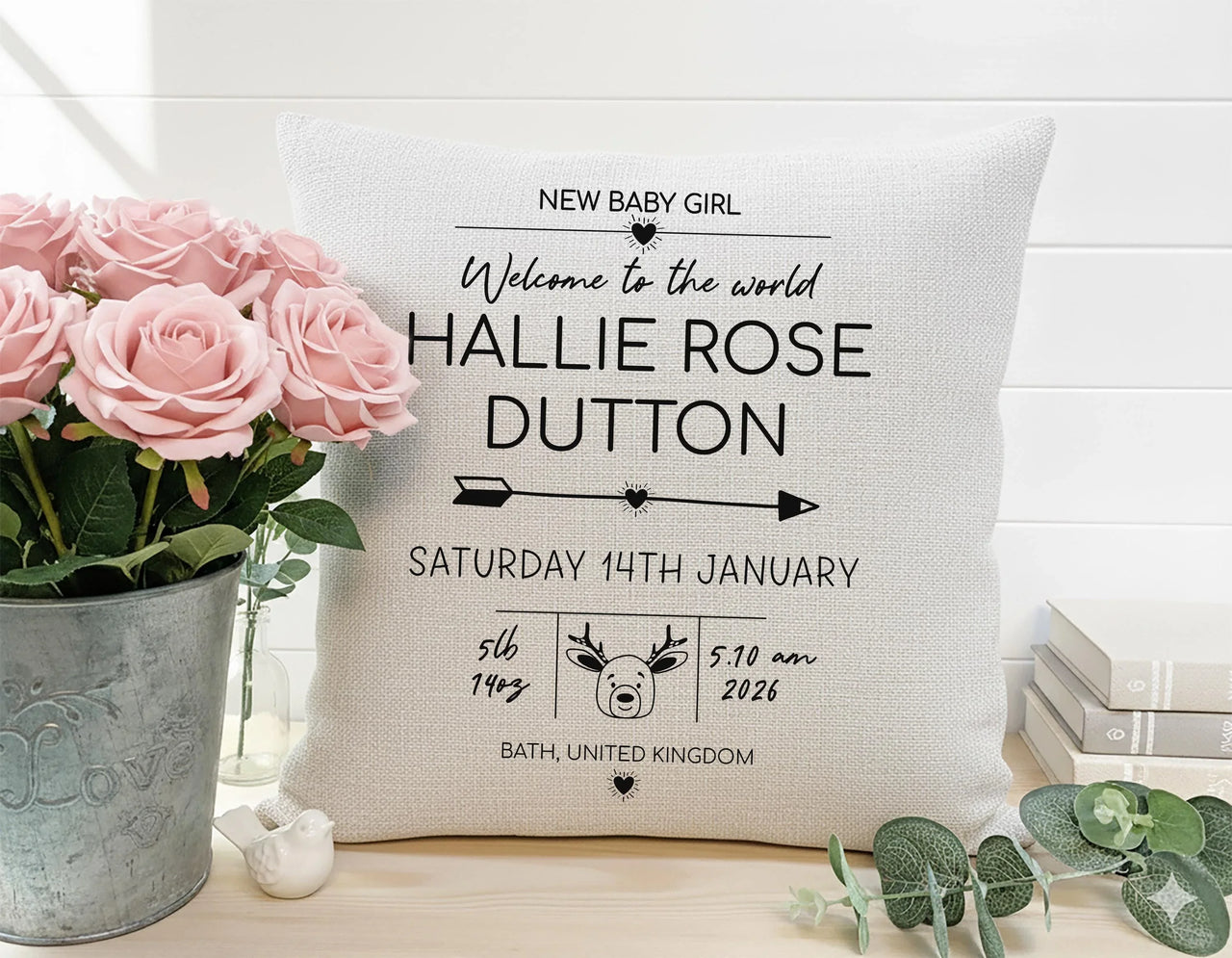 Personalised Baby Birth Cushion – Custom Newborn Pillow | Birth Details Keepsake