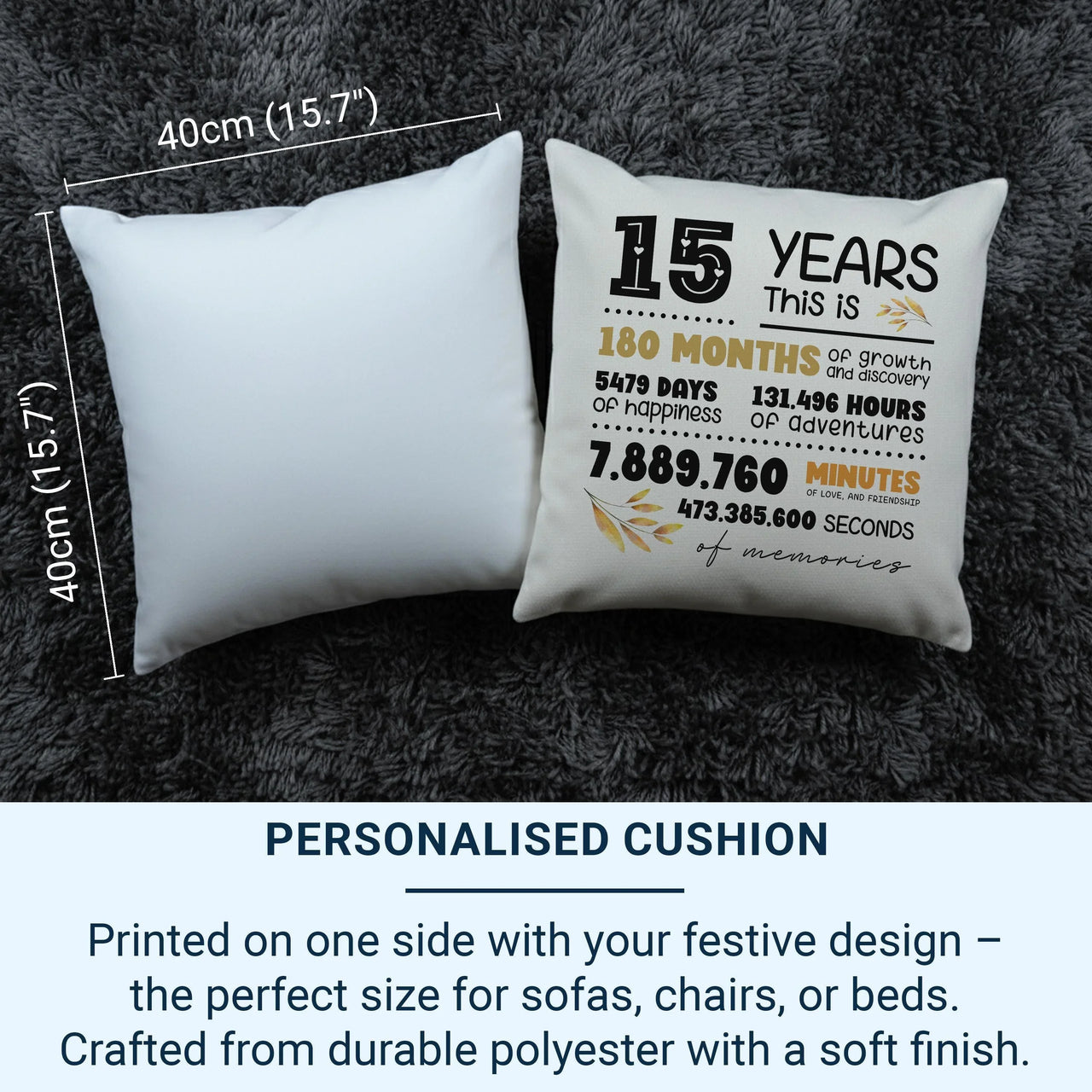 Personalised 15th Anniversary Cushion - Years of Memories Milestone Keepsake