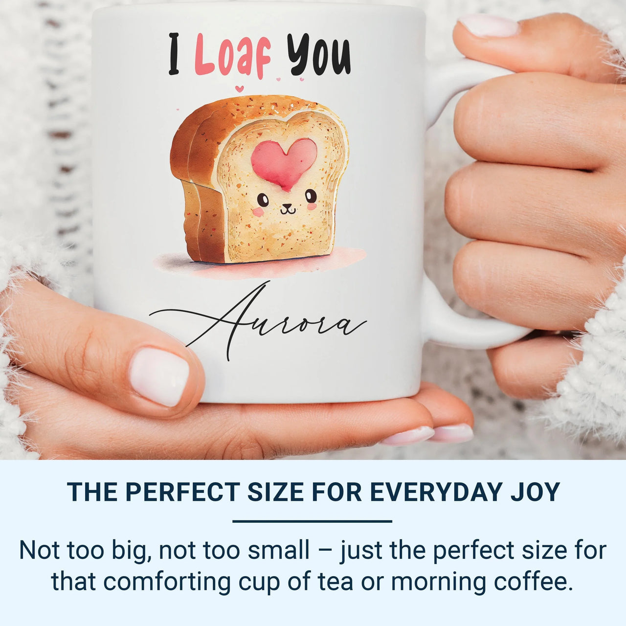 Personalised Pun Mug – Cute Bread Pun Ceramic Coffee Mug with Name – Funny Romantic Gift