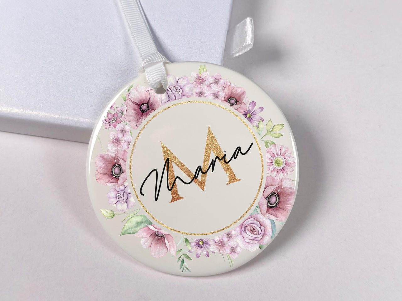Floral Monogram Ornament - Elegant Name Keepsake with Initial for Family Tree