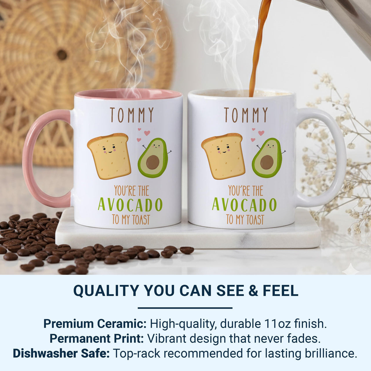 You’re the Avocado to My Toast Personalised Mug – Cute Foodie Pair with Name – Funny Romantic Valentine and Anniversary Gift