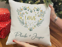 Personalised Floral Cushion – Romantic Heart Cushion With Floral Wreath Design