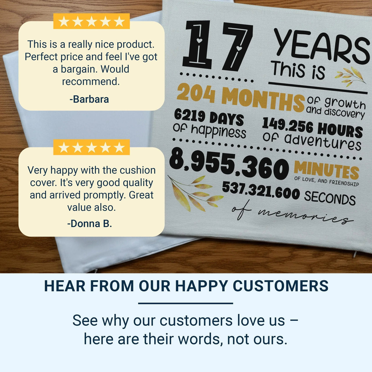 Personalised 17th Anniversary Cushion - Years of Happiness & Memories Keepsake