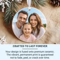 Custom Photo Christmas Ornament - Round Ceramic Decoration | Personalise with Your Picture | Family and Friends Gift