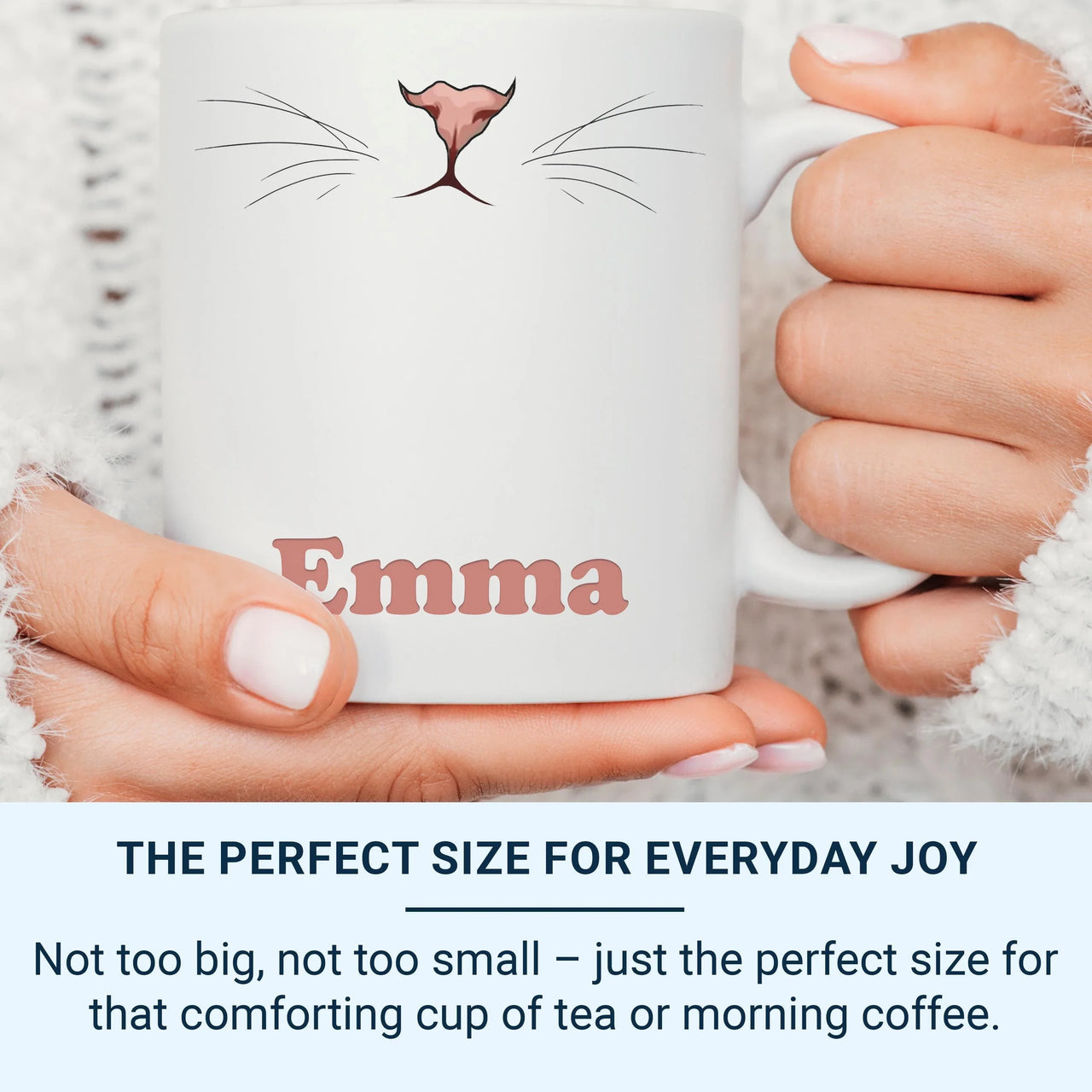 Personalised Cat Mug – Cute Pink Cat Nose Cup with Whiskers Design & Bold Name
