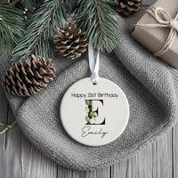 21st Birthday Ornament - Leafy Monogram Keepsake with Name for Milestone