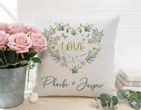 Personalised Floral Cushion – Romantic Heart Cushion With Floral Wreath Design