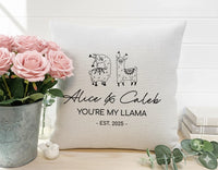 Personalised Llama Cushion – Romantic Couple Gift With Custom Name & Date