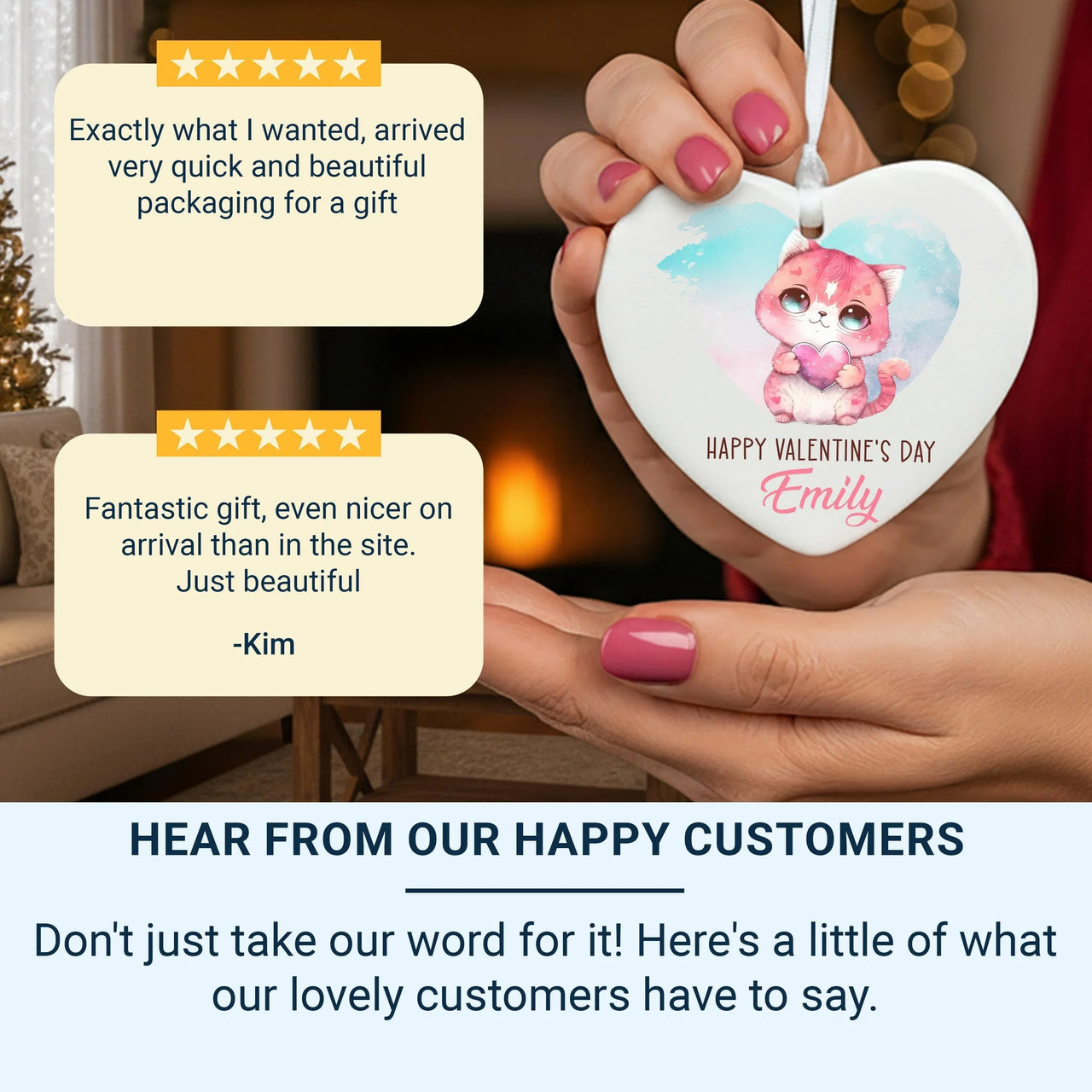 Valentine Kitten Heart Ornament - Playful Keepsake with Name for Cat Lovers DENMARY