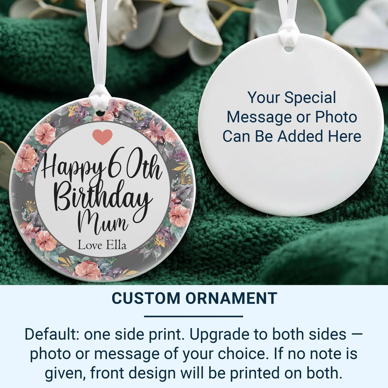 60th Birthday Ornament - Floral Keepsake with Name for Milestone Celebration
