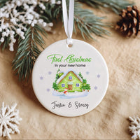 Personalised First Christmas Ornament in New Home, Ceramic Round Keepsake, Unique Housewarming Christmas Decoration