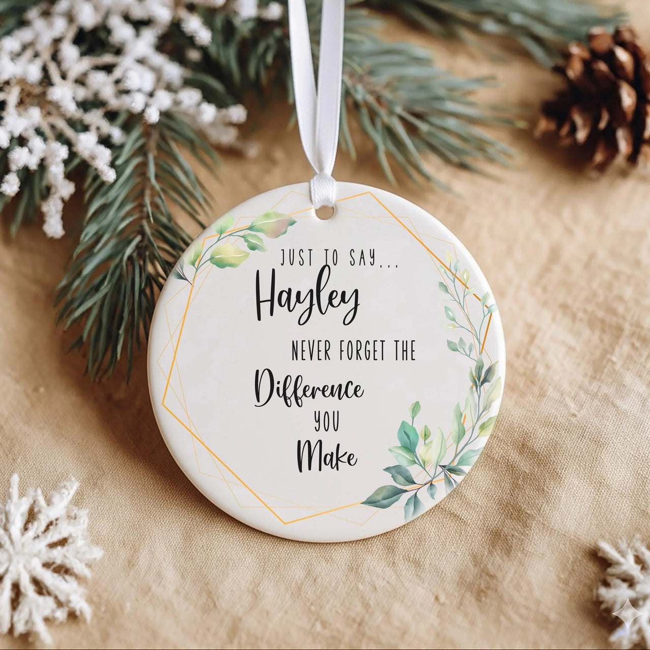 Appreciation Ornament - Leafy Keepsake with Name & Thank You Message DENMARY