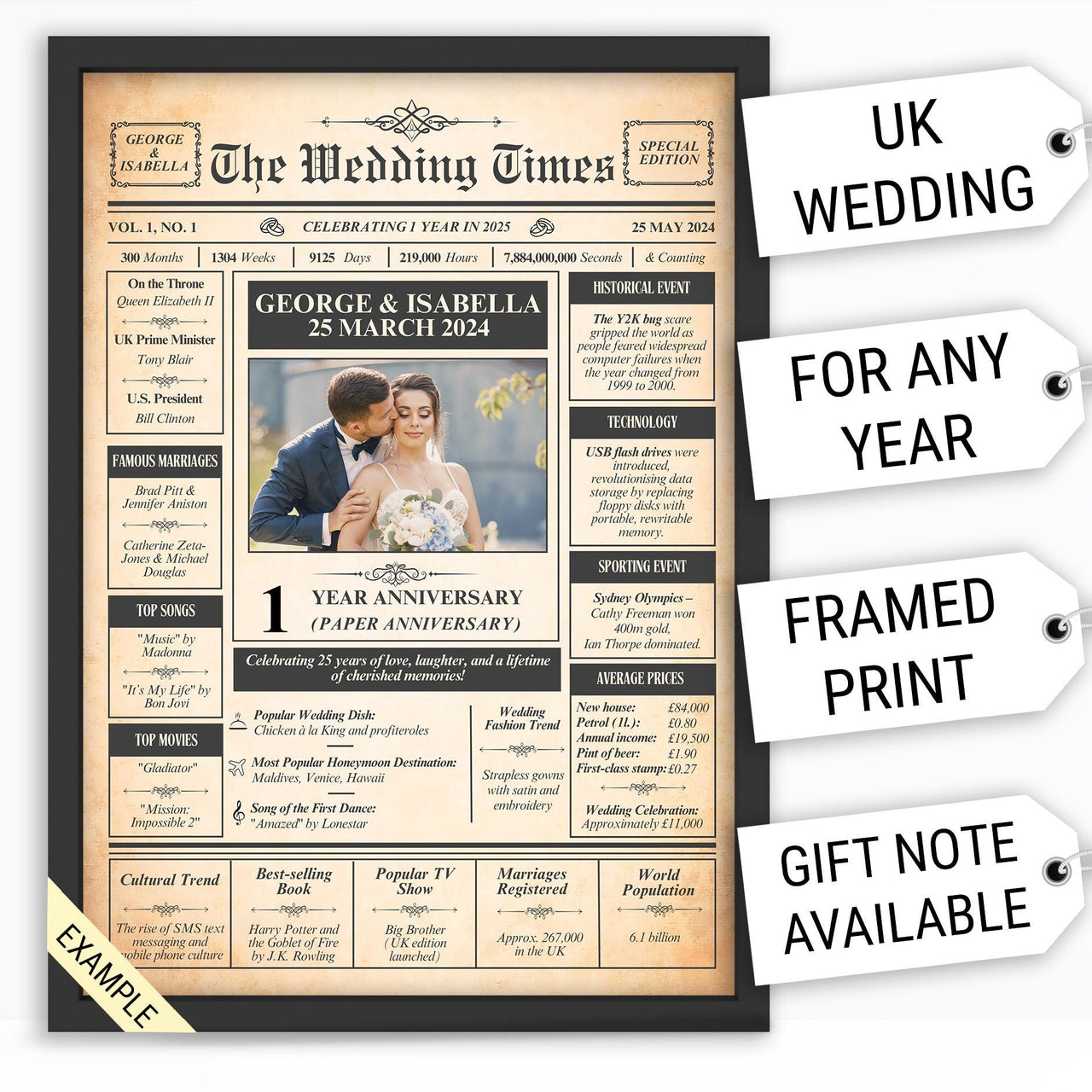 a wedding newspaper with a picture of a bride and groom