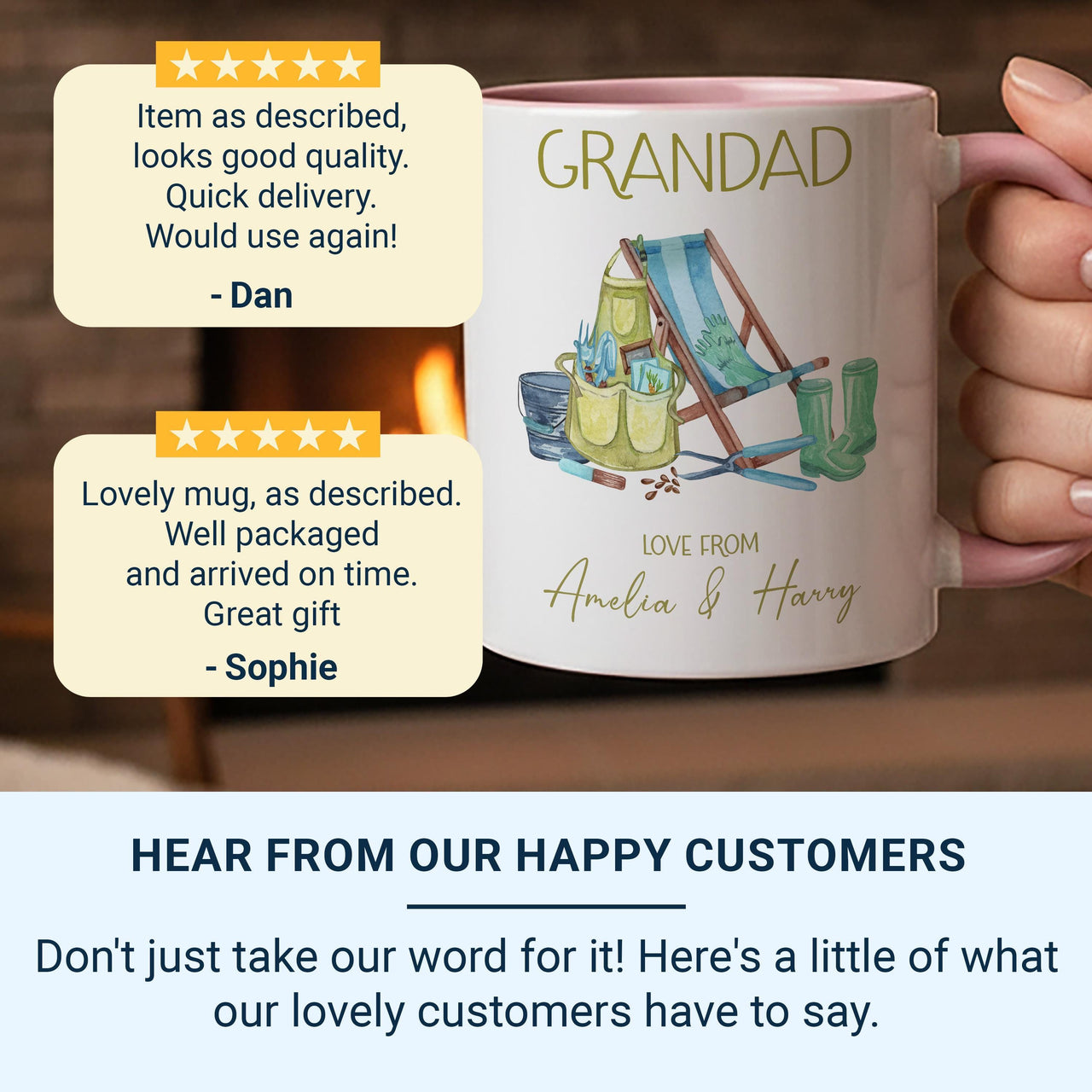 Grandad Gardener Mug – Personalised “Love From” Names – Garden Boots and Tools Design for Birthday, Father’s Day and Everyday Tea