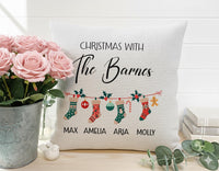 Personalised Family Christmas Cushion - Garland & Stockings with Family Names